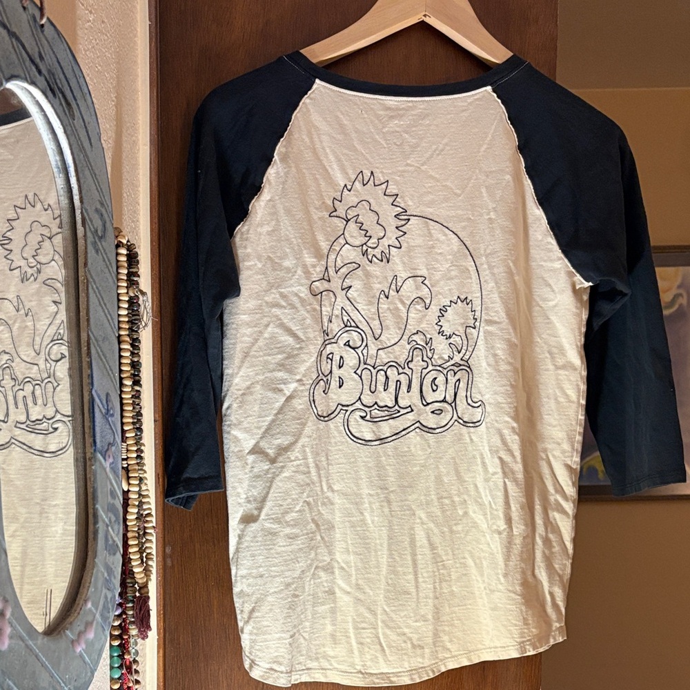 Burton Women's Black and White Raglan Tee with Raised Graphic - Picture 2 of 3
